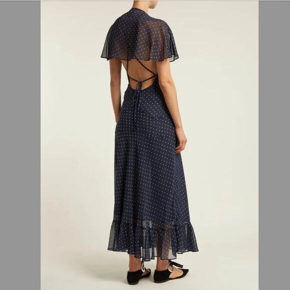 Alexa Chung Navy Polka Dot Chiffon Midi Dress size US 0 - Picture 2 of 15